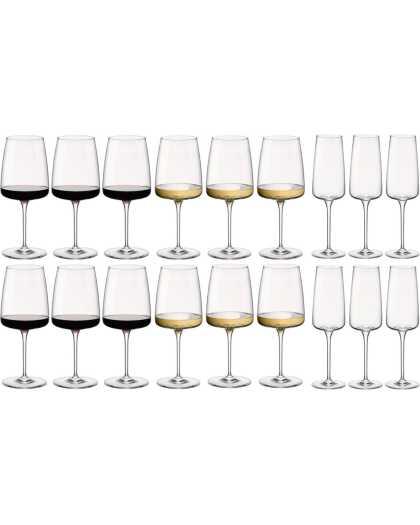 Bormioli Rocco Wijnglazen Set Nexo (Rode wijnglazen, Witte wijnglazen en Champagneglazen) - 18 delige set